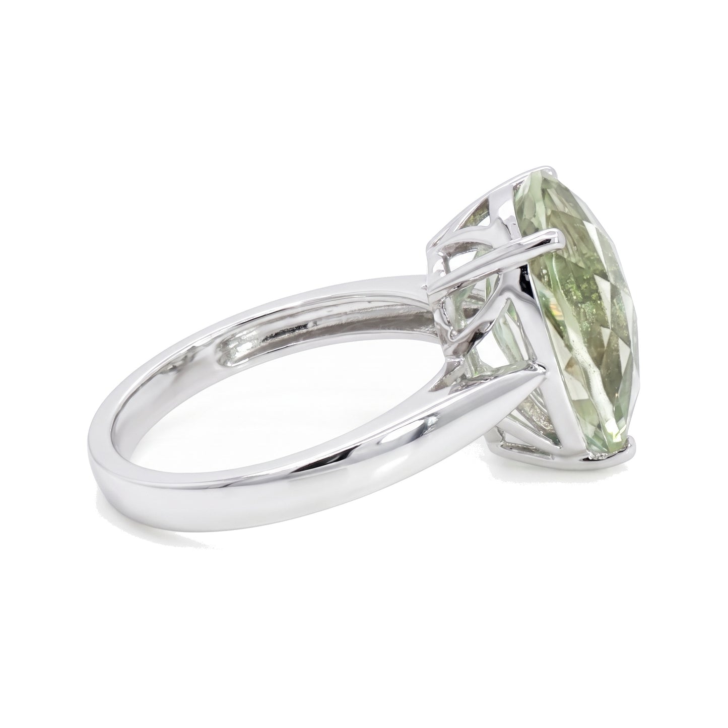 14K White Gold Pear Green Quartz Ring 5.57CT