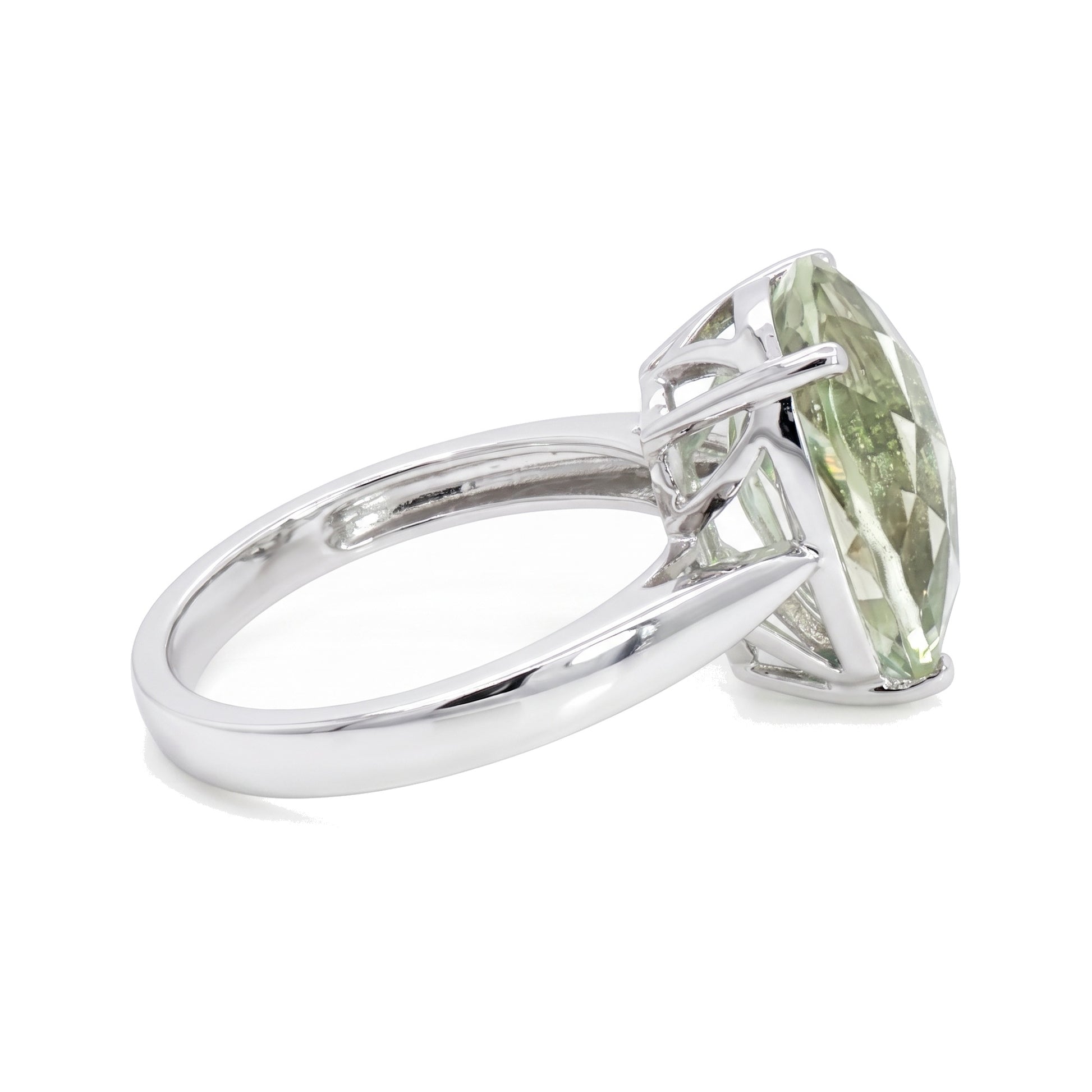 14K White Gold Pear Green Quartz Ring 5.57CT