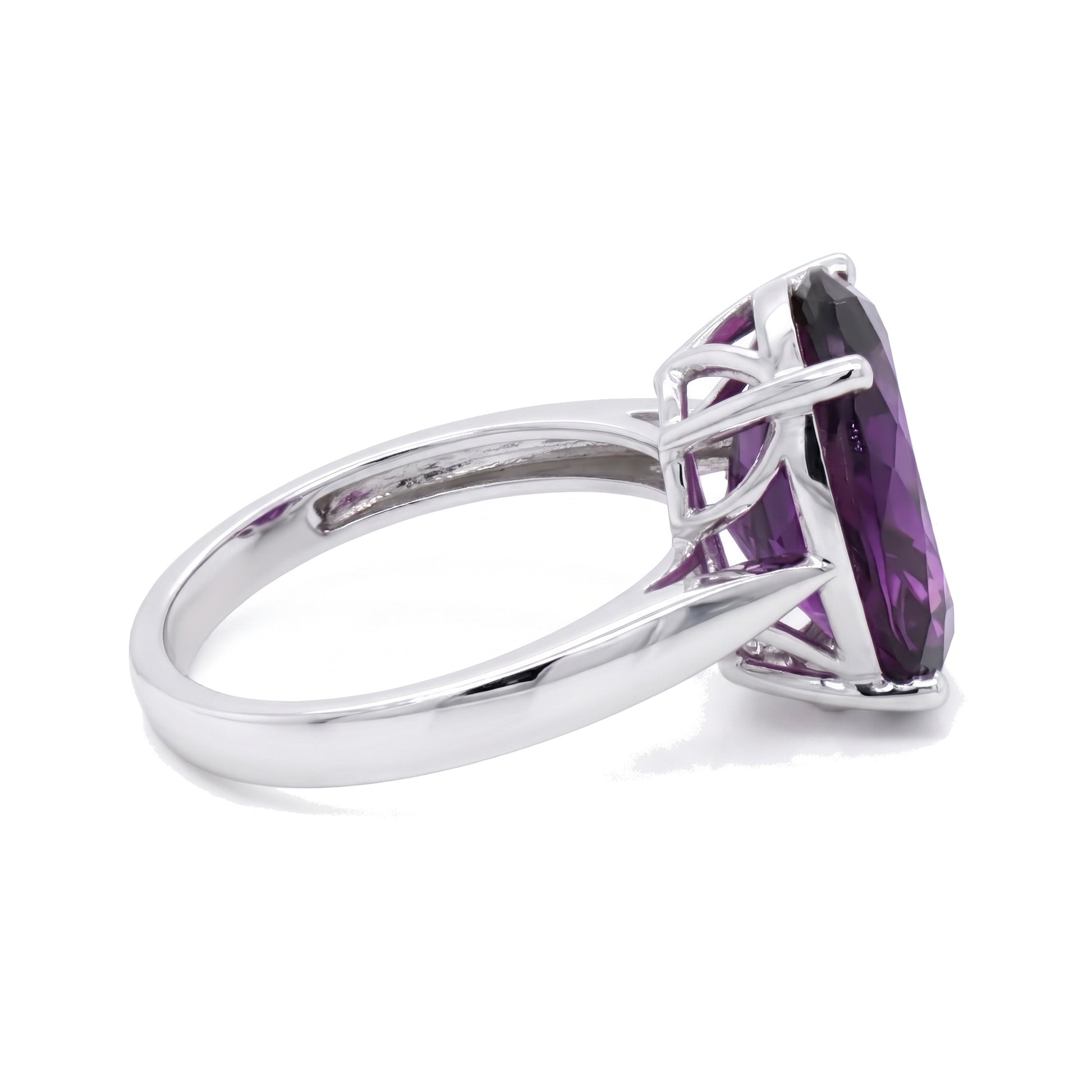 14K White Gold Oval Amethyst Ring 6.00CT