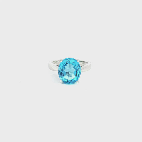 14K White Gold Oval Blue Topaz Ring 6.92CT