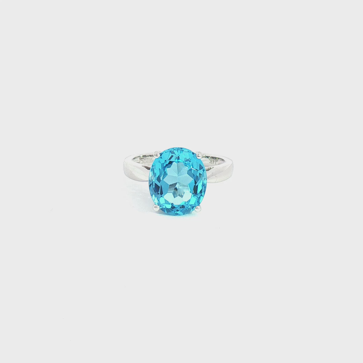14K White Gold Oval Blue Topaz Ring 6.92CT