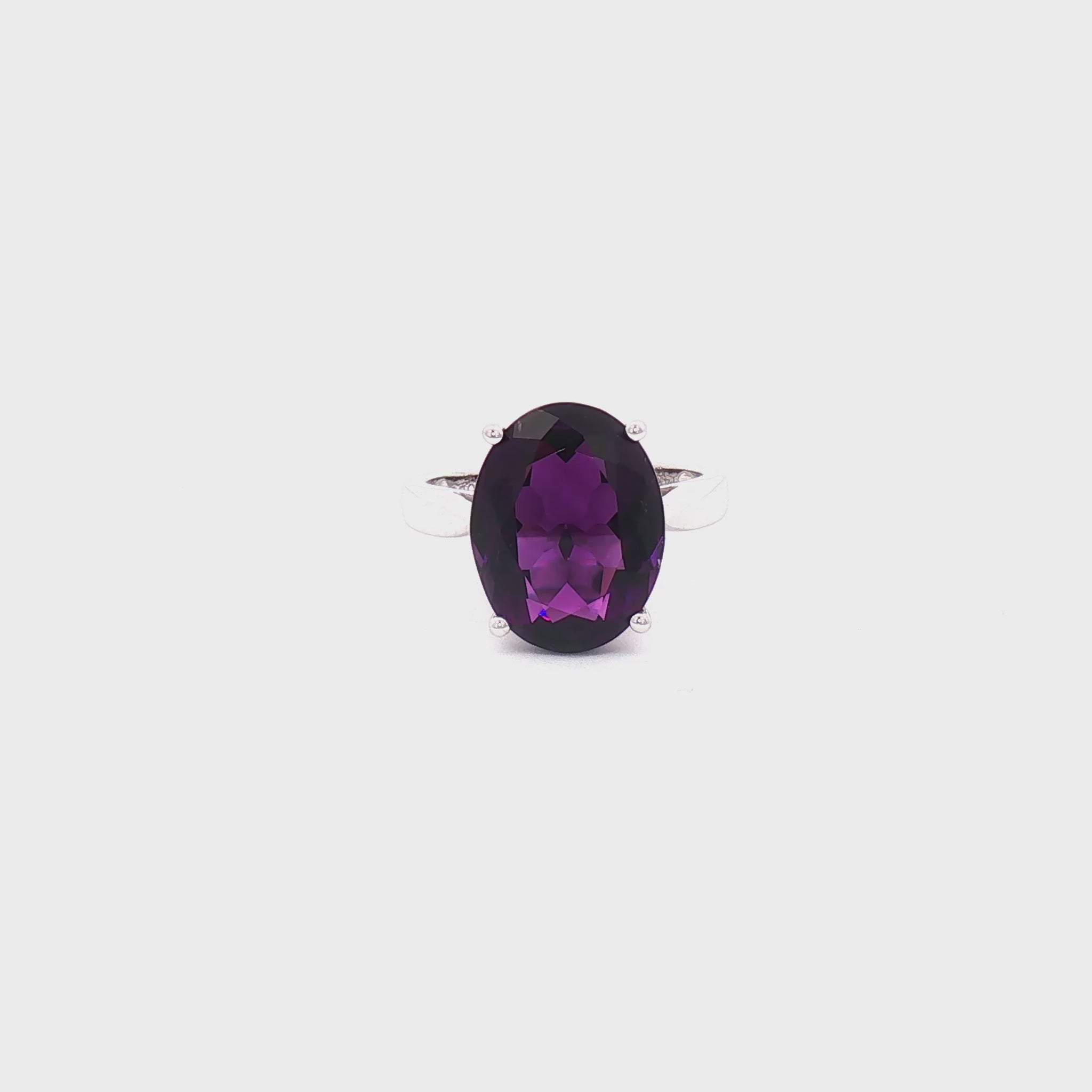 14K White Gold Oval Amethyst Ring 6.00CT