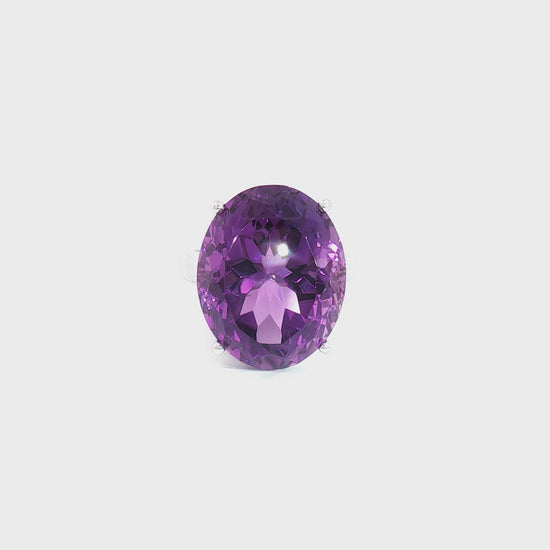 14K White Gold Oval Amethyst Ring 20.03CT