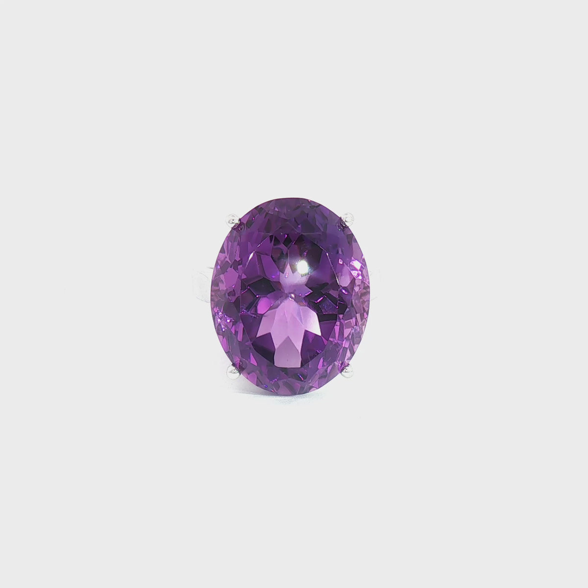 14K White Gold Oval Amethyst Ring 20.03CT