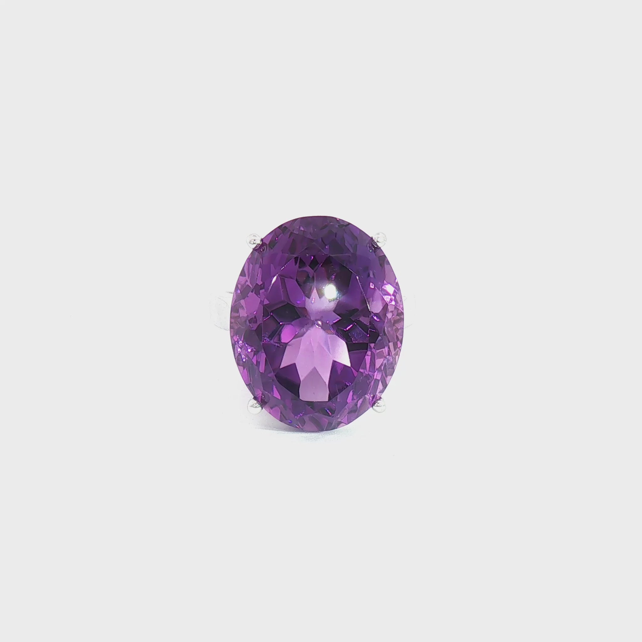 14K White Gold Oval Amethyst Ring 20.03CT