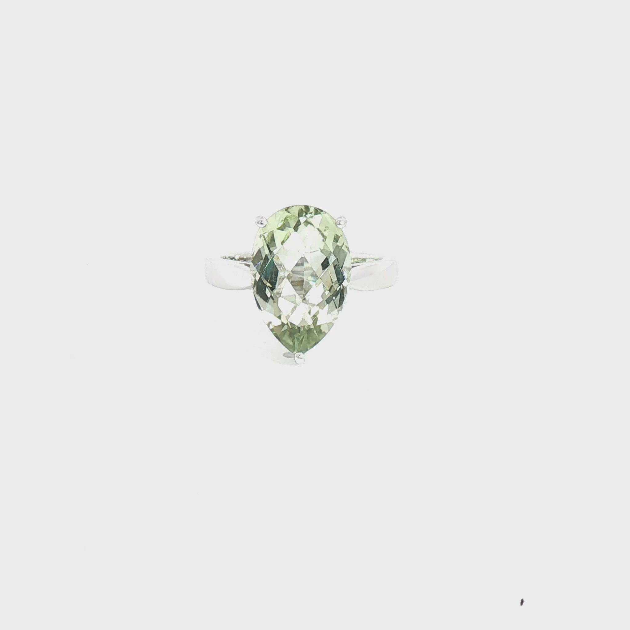 14K White Gold Pear Green Quartz Ring 5.57CT