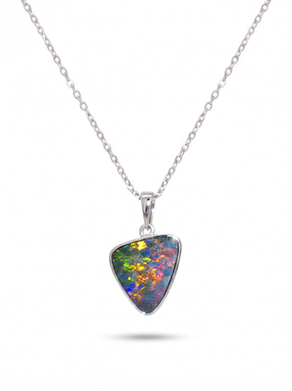 10K White Gold Doublet Opal Pendant 2.50CT