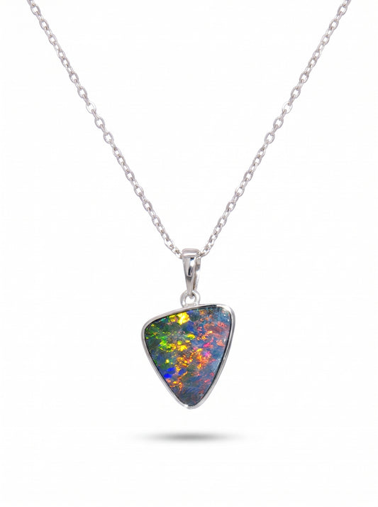 10K White Gold Doublet Opal Pendant 2.50CT
