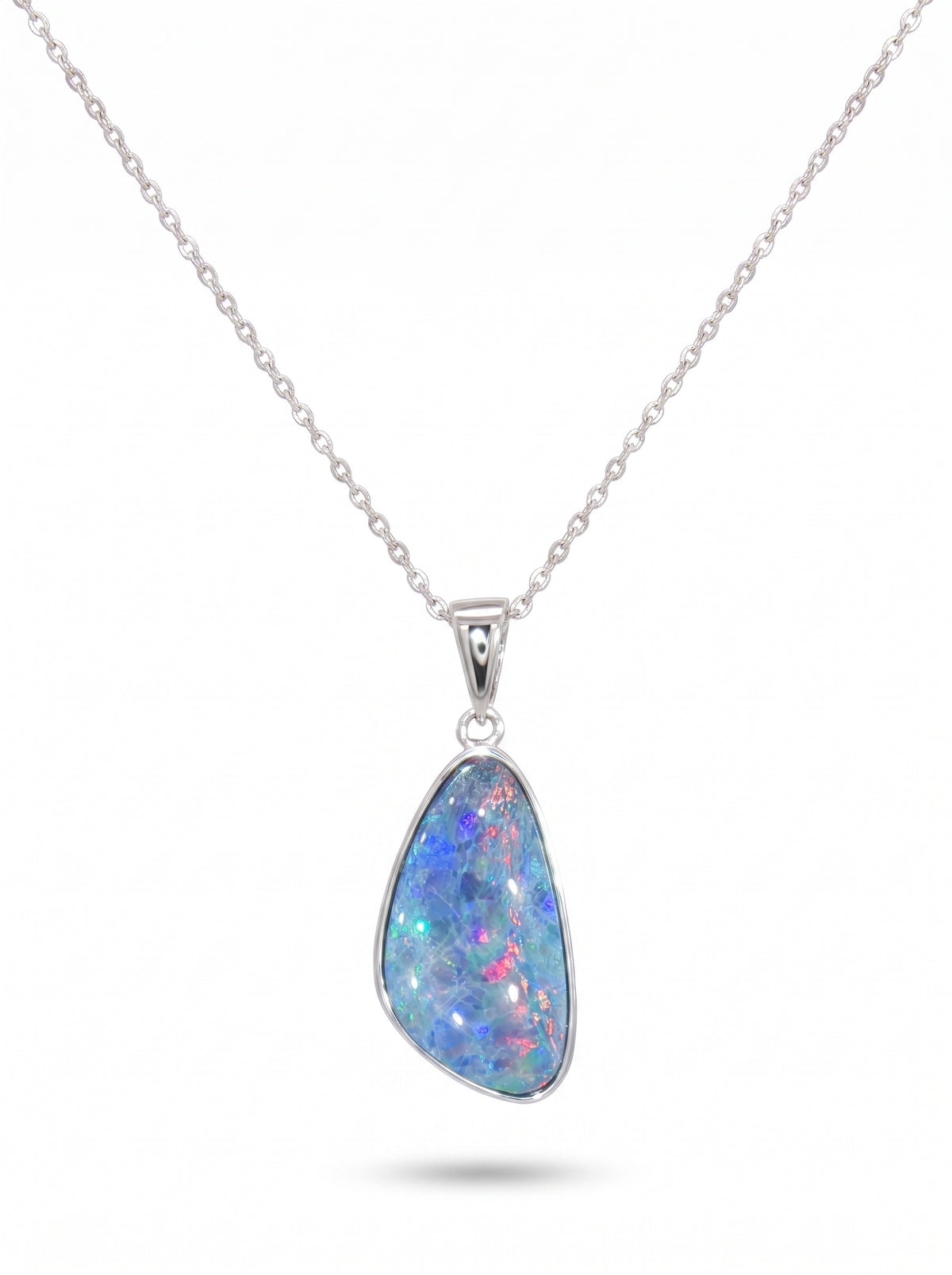 10K White Gold Doublet Opal Pendant 4.10CT