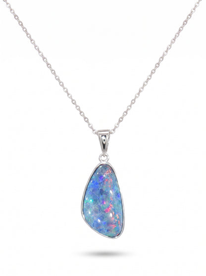 10K White Gold Doublet Opal Pendant 4.10CT