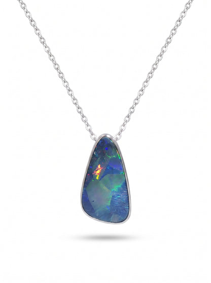 10K White Gold Doublet Opal Pendant 2.85CT