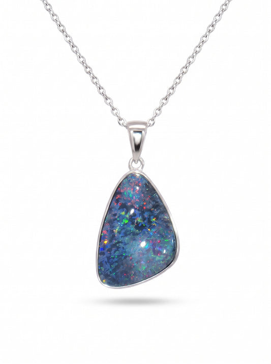 10K White Gold Doublet Opal Pendant 4.40CT