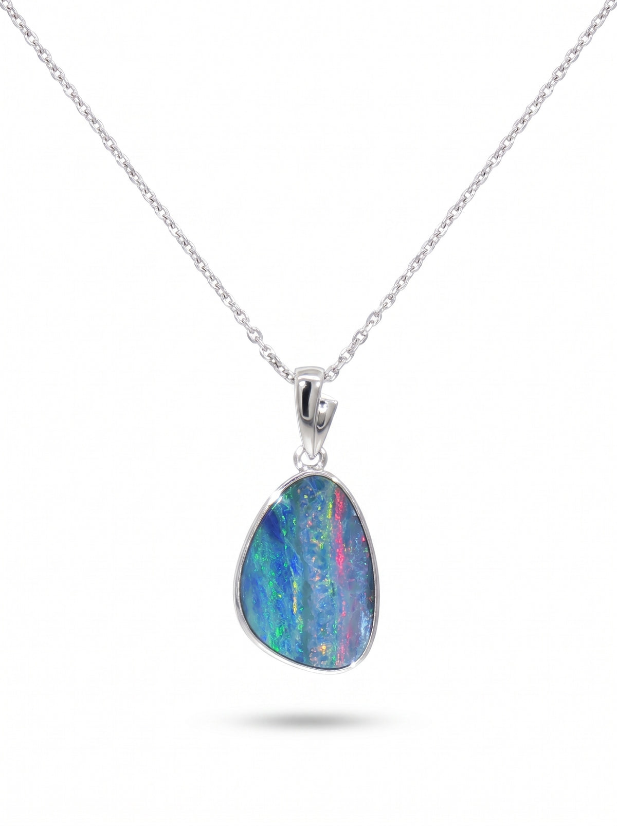 10K White Gold Doublet Opal Pendant 3.70CT