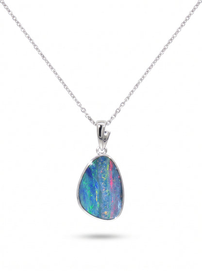 10K White Gold Doublet Opal Pendant 3.70CT