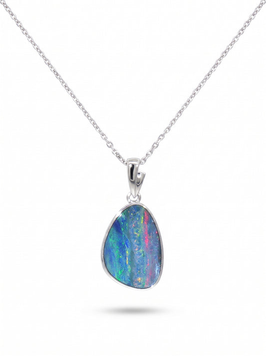 10K White Gold Doublet Opal Pendant 3.70CT