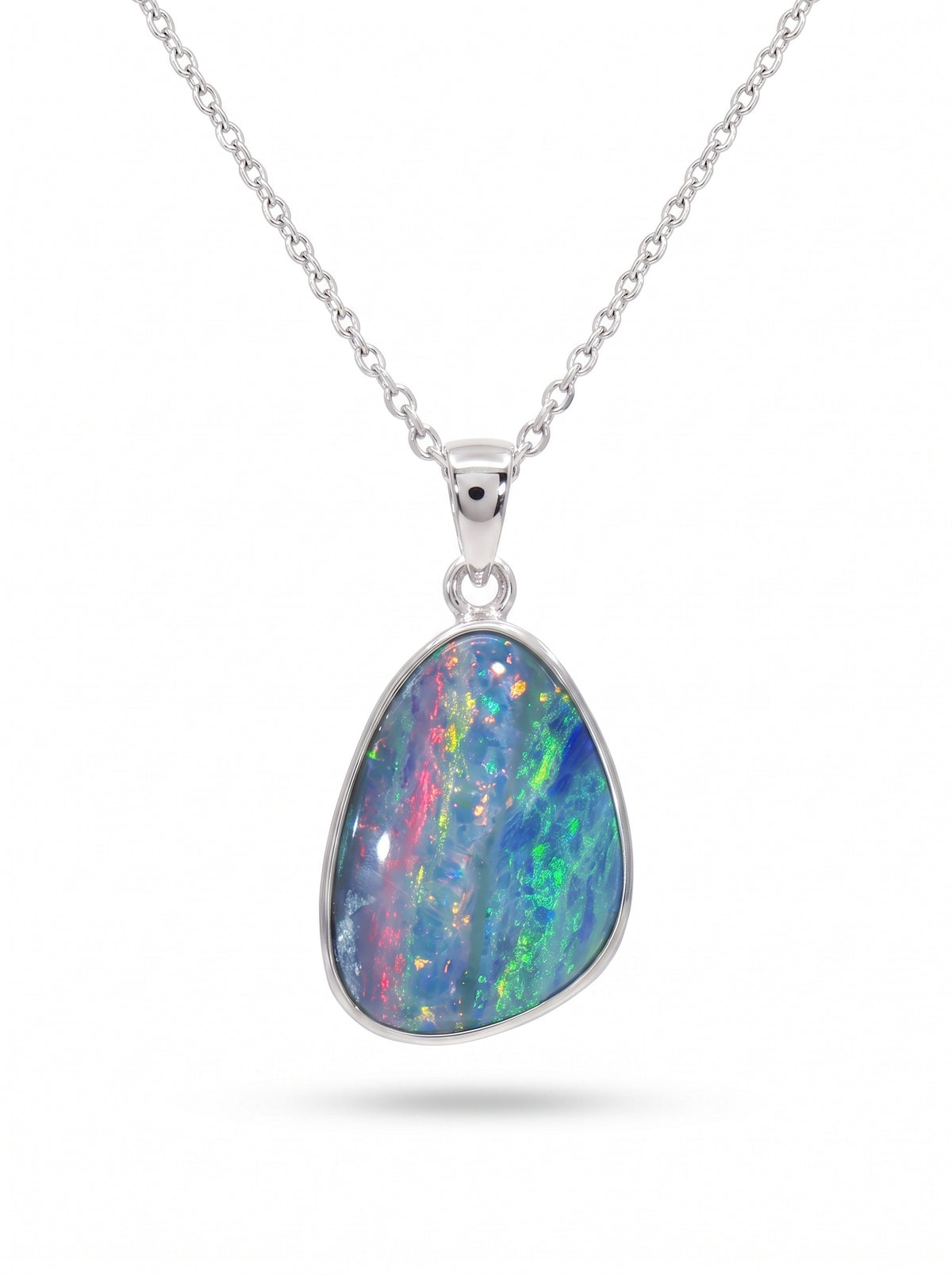 10K White Gold Doublet Opal Pendant 3.55CT