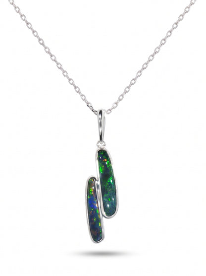 10K White Gold Doublet Opal Pendant 2.35CT