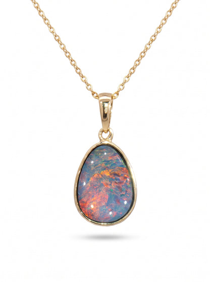 10K Yellow Gold Doublet Opal Pendant 1.95CT