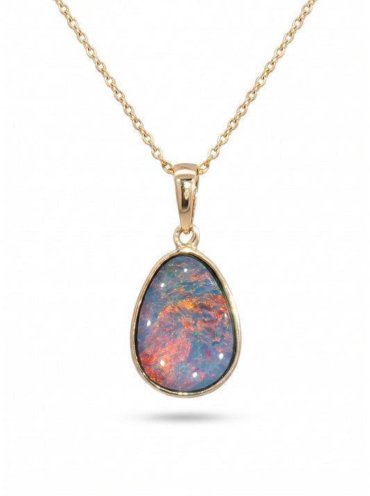 10K Yellow Gold Doublet Opal Pendant 1.95CT