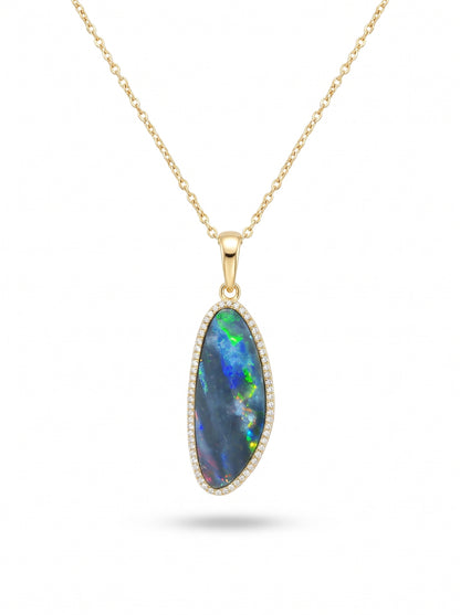 10K Yellow Gold Doublet Opal and Diamond Pendant 4.40CT