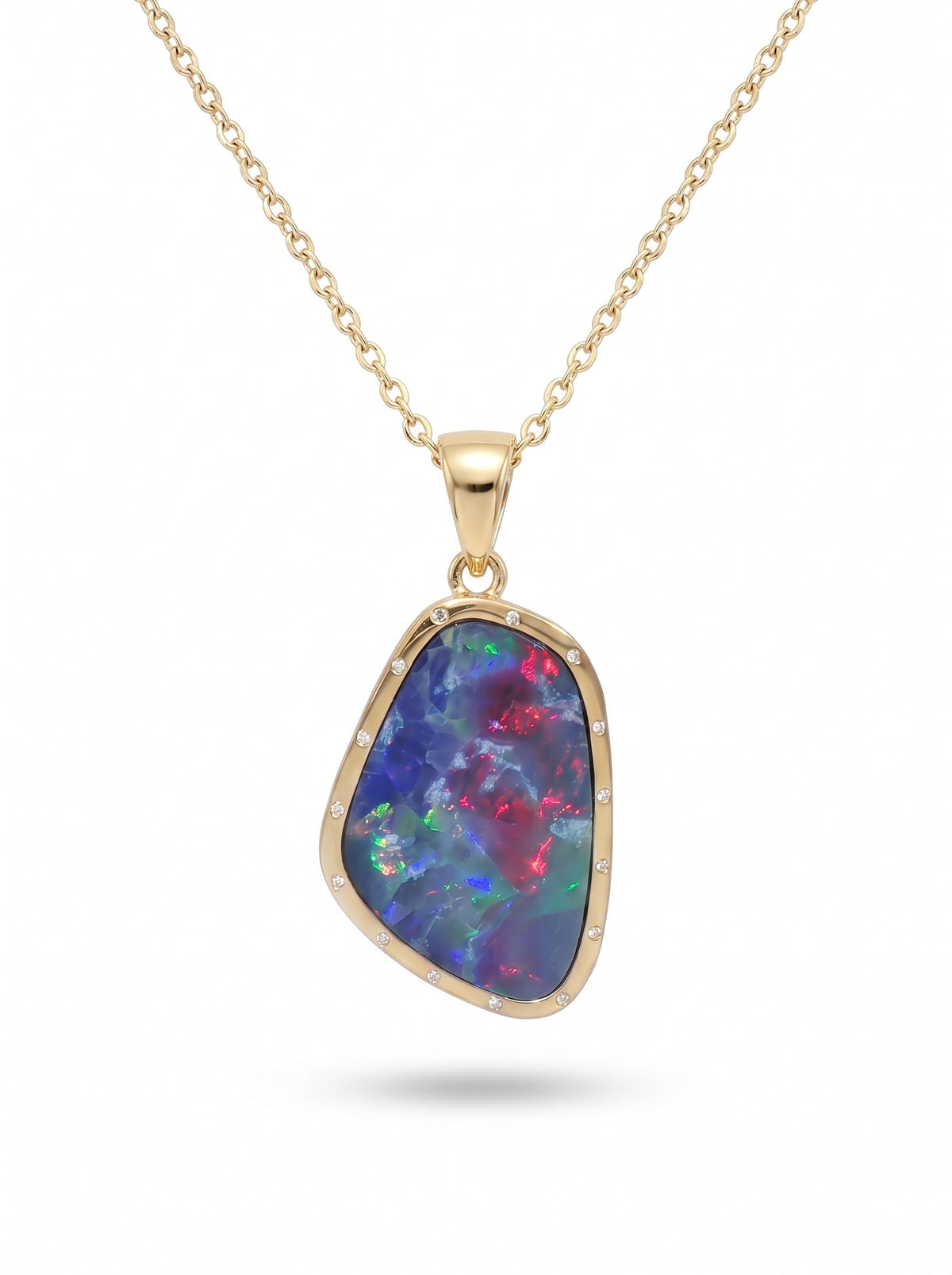 10K Yellow Gold Doublet Opal and Diamond Pendant 5.75CT