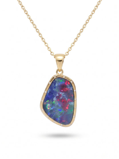 10K Yellow Gold Doublet Opal and Diamond Pendant 5.75CT