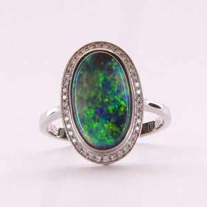 Black Opal and Diamond Ring 010565