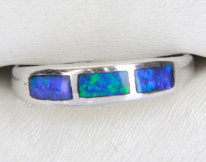 a Sterling silver ring with three inlaid rectangular Crystal Opals