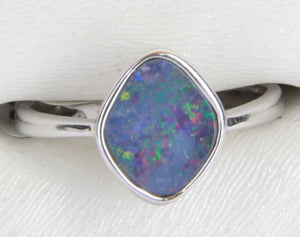 a Sterling Silver Ring with a Rhomboid Doublet Opal