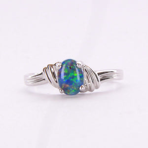 Stirling Silver Triplet Opal Ring 060050
