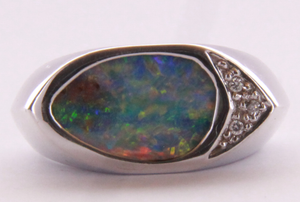 18 Karat White Gold Boulder Opal Ring 030021
